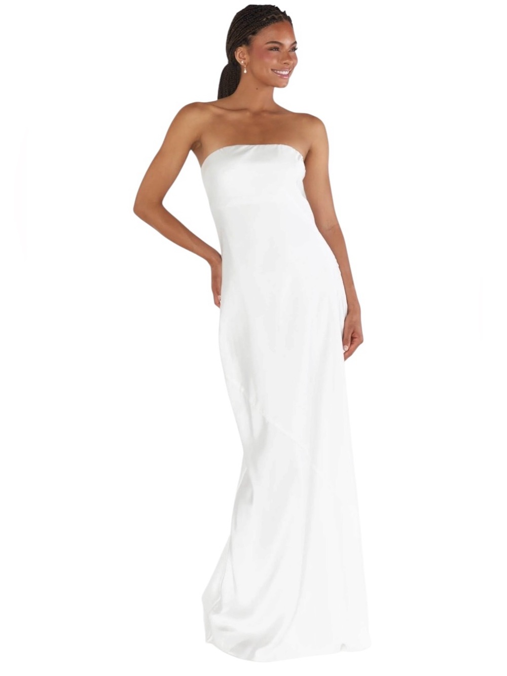 Show Me Your Mumu Taylor Tube Maxi Dress Womens XS White Luxe Satin Shelf Bra